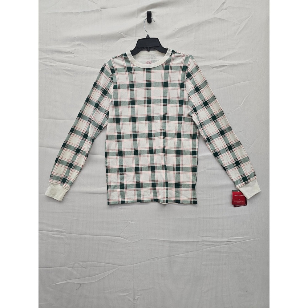 Wondershop Target Mens Small Holiday Pajama Top Cream Green Red Plaid Cotton NWT